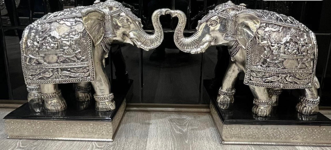 Majestic Trunk-Up Silver Elephant Idol / Showpiece