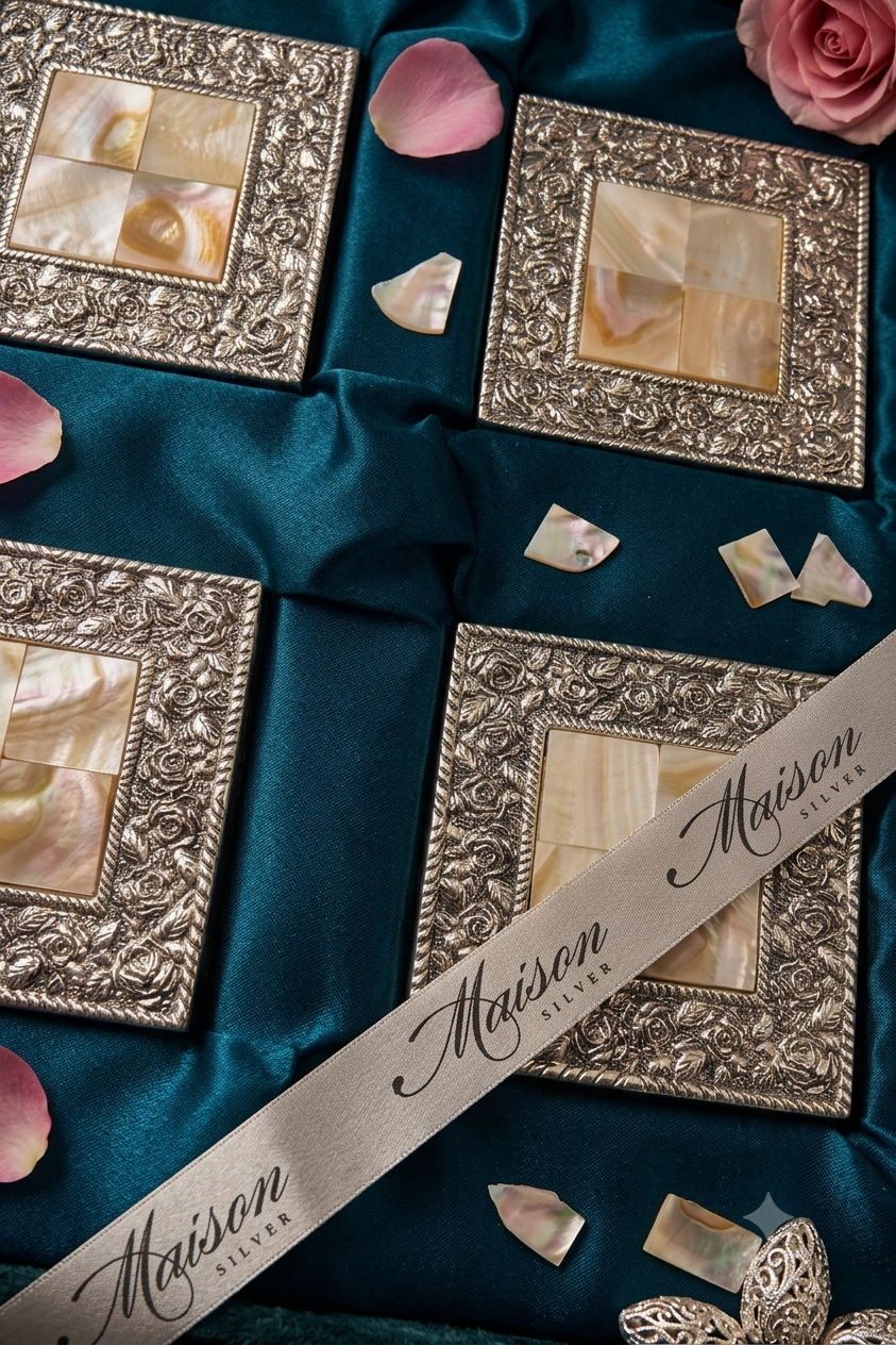 Mother-of-Pearl & Silver Coaster Set